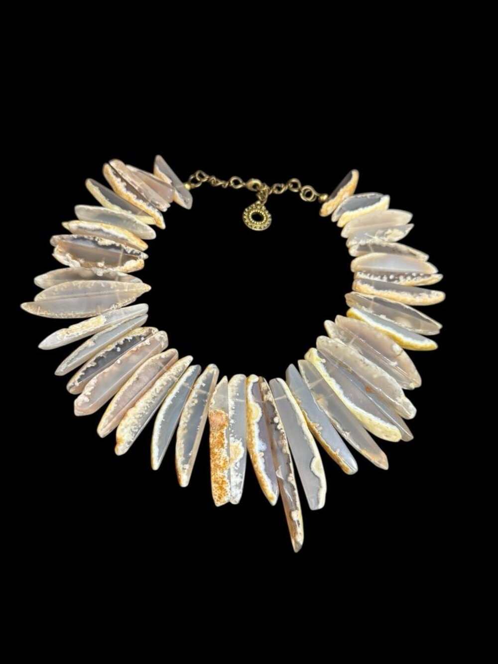 Vintage Natural Agate Chunky Statement Freeform Slab Beaded Necklace 18”